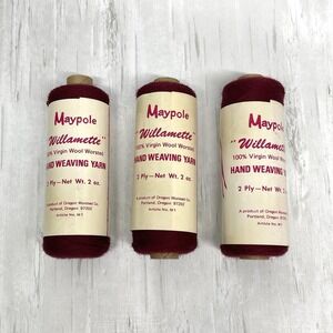 Maypole 100% Virgin Wool Weaving Yarn Wine 2 Ply 2 oz Made In USA Lot Of 3 Vtg